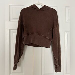 OFFLINE by Aerie throwback cropped hoodie in dark maple, size L
